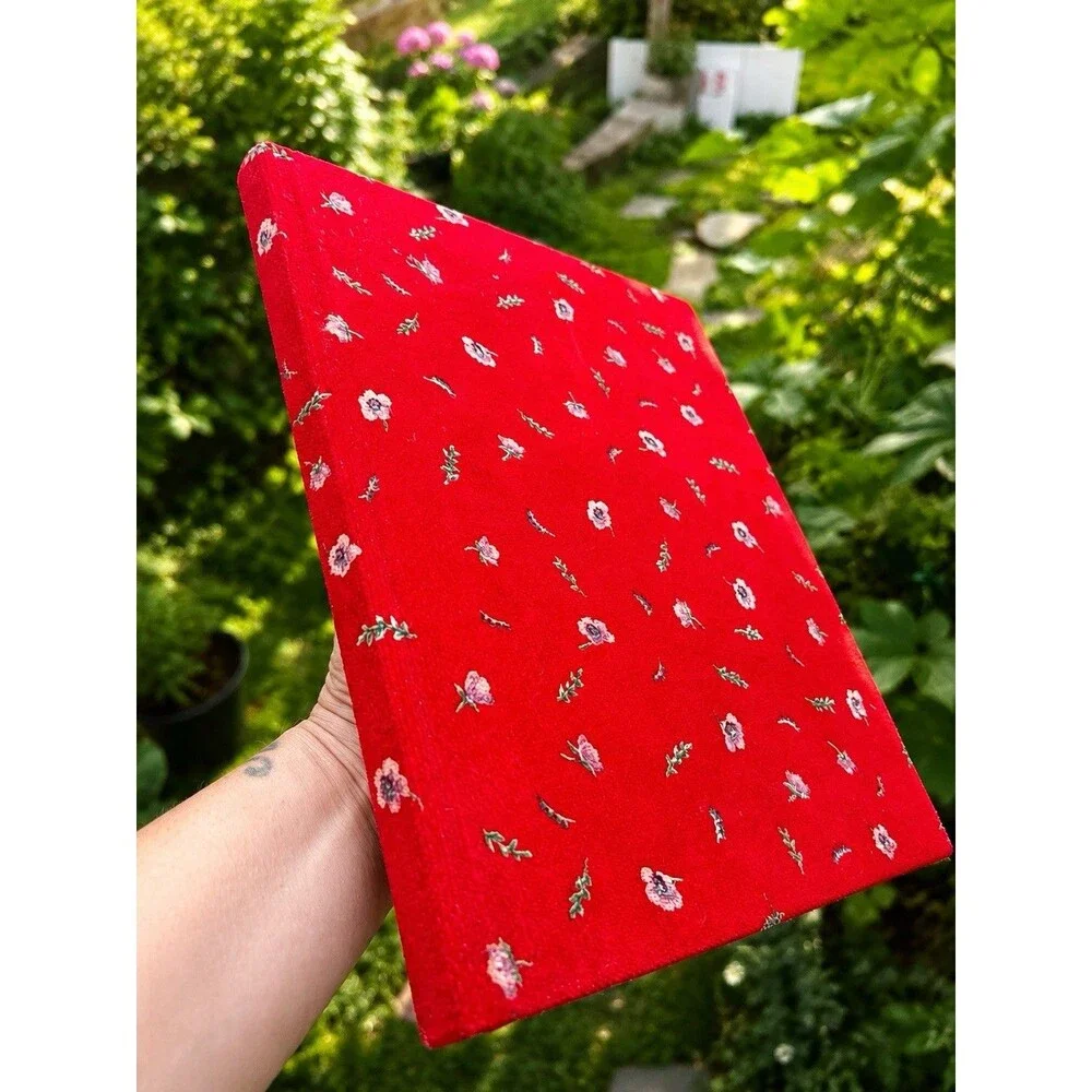 VTG 1980s  Anything Book Blank Journal Red Floral Corduroy Fabric Hardcover